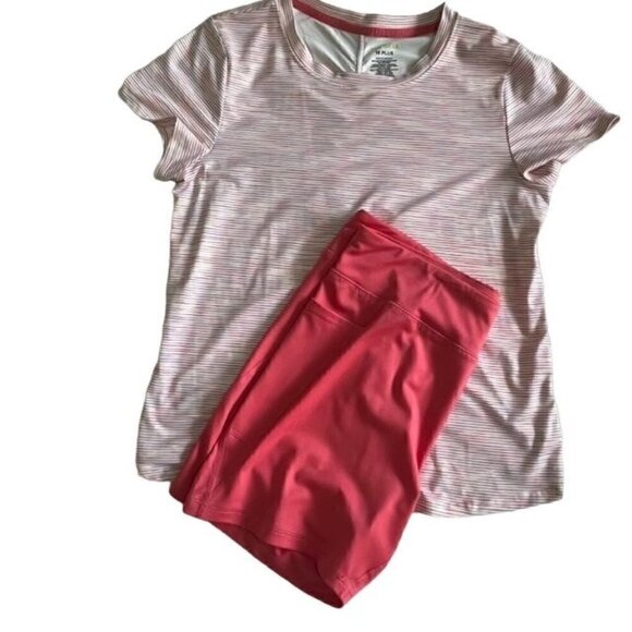 Tek Gear® Girl's Plus T-Shirt Top and Shorts - Orange/Purple - XXL (18-20) - Picture 1 of 9